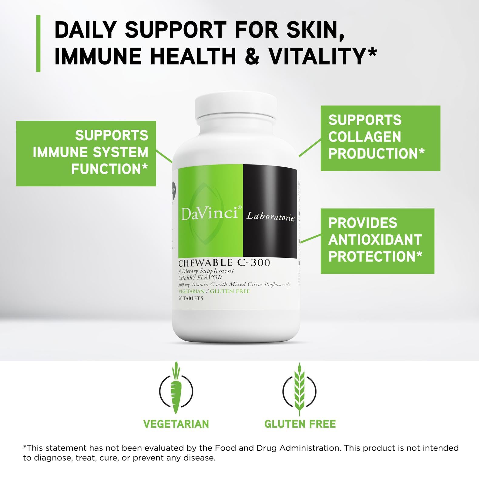 DaVinci Chewable C-300 cerise: soutien potentiel à la production de collagène.