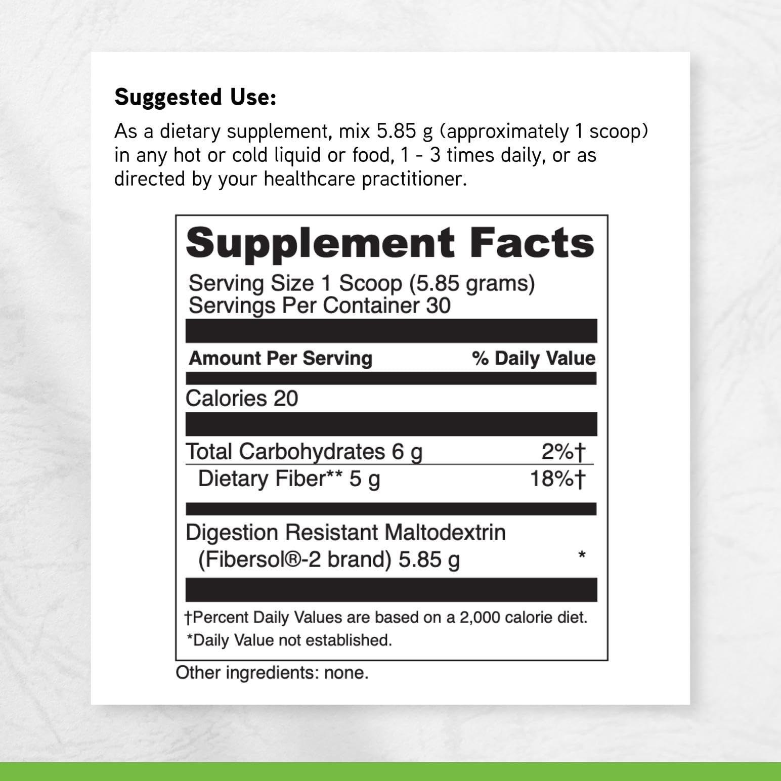 Usage quotidien: DaVinci Labs Fibre Prébiotique sans sucre ajouté.