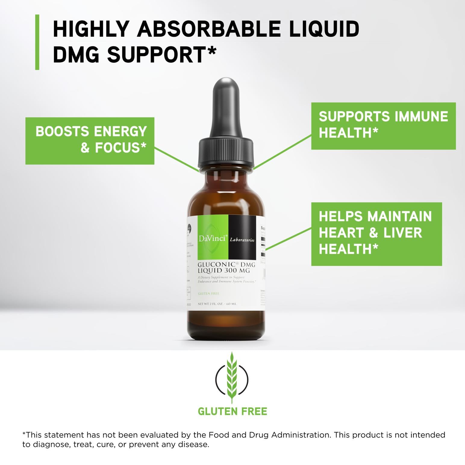 Étiquette du produit Davinci Gluconic DMG lisible et de qualité