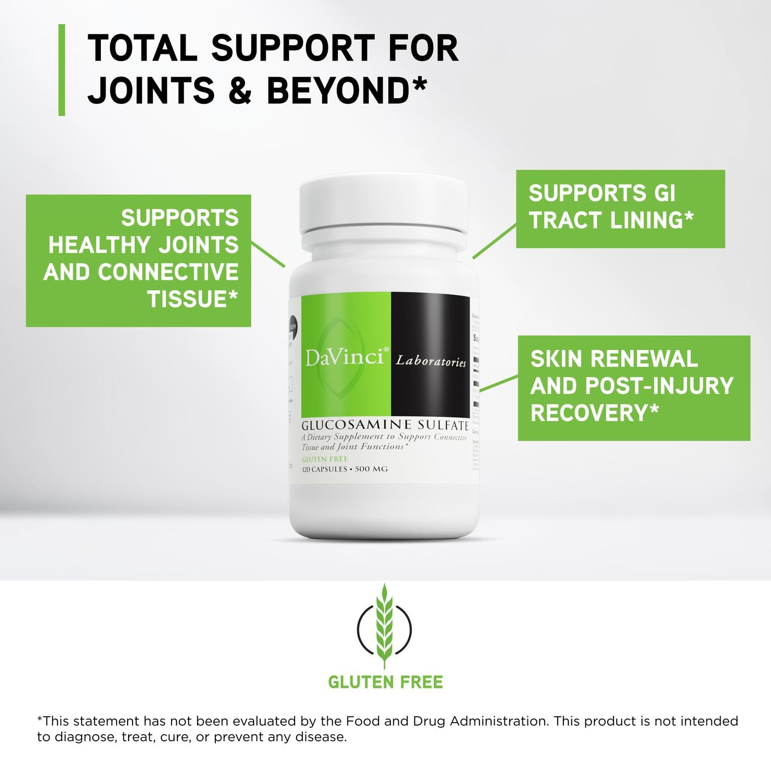 DAVINCI Glucosamine sulfate – capsules: gélules faciles à avaler pour soutien des tissus.