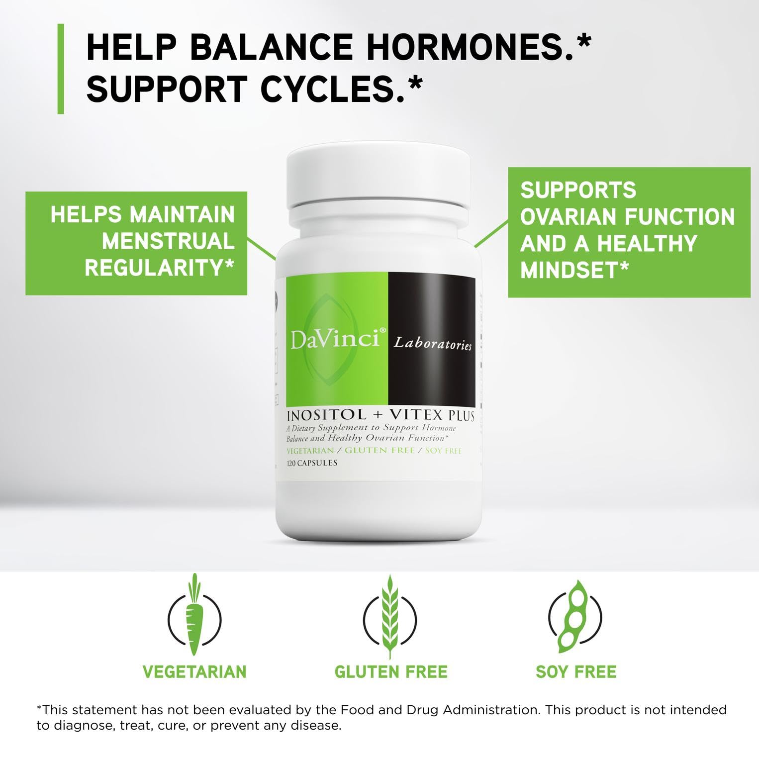 DAVINCI Inositol Vitex Plus, capsules visibles pour une prise quotidienne simple.