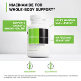 Capsules non ouvertes de DAVINCI Niacinamide, faciles à prendre avec un grand verre d eau.