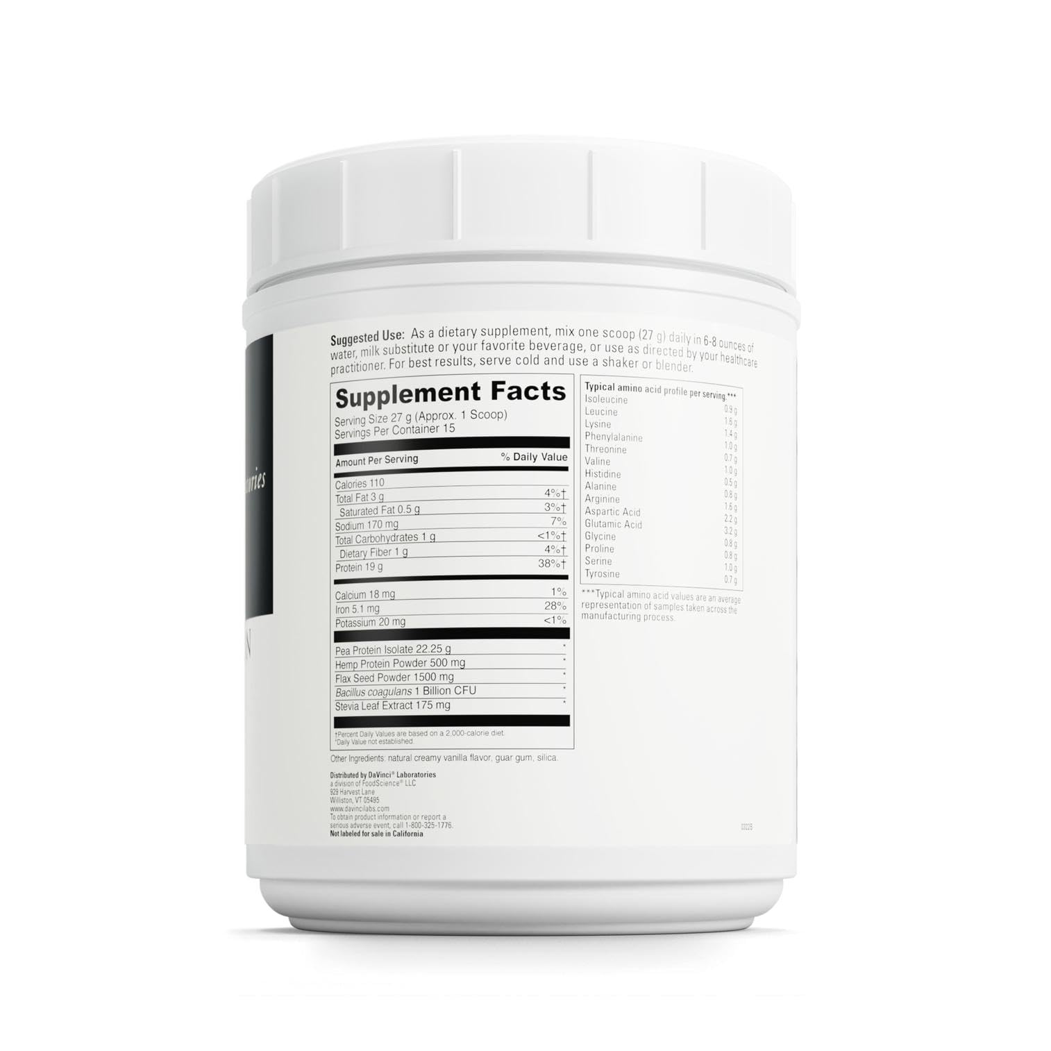 DaVinci Vegan Protein: cuillère-doseuse montrant le dosage précis.