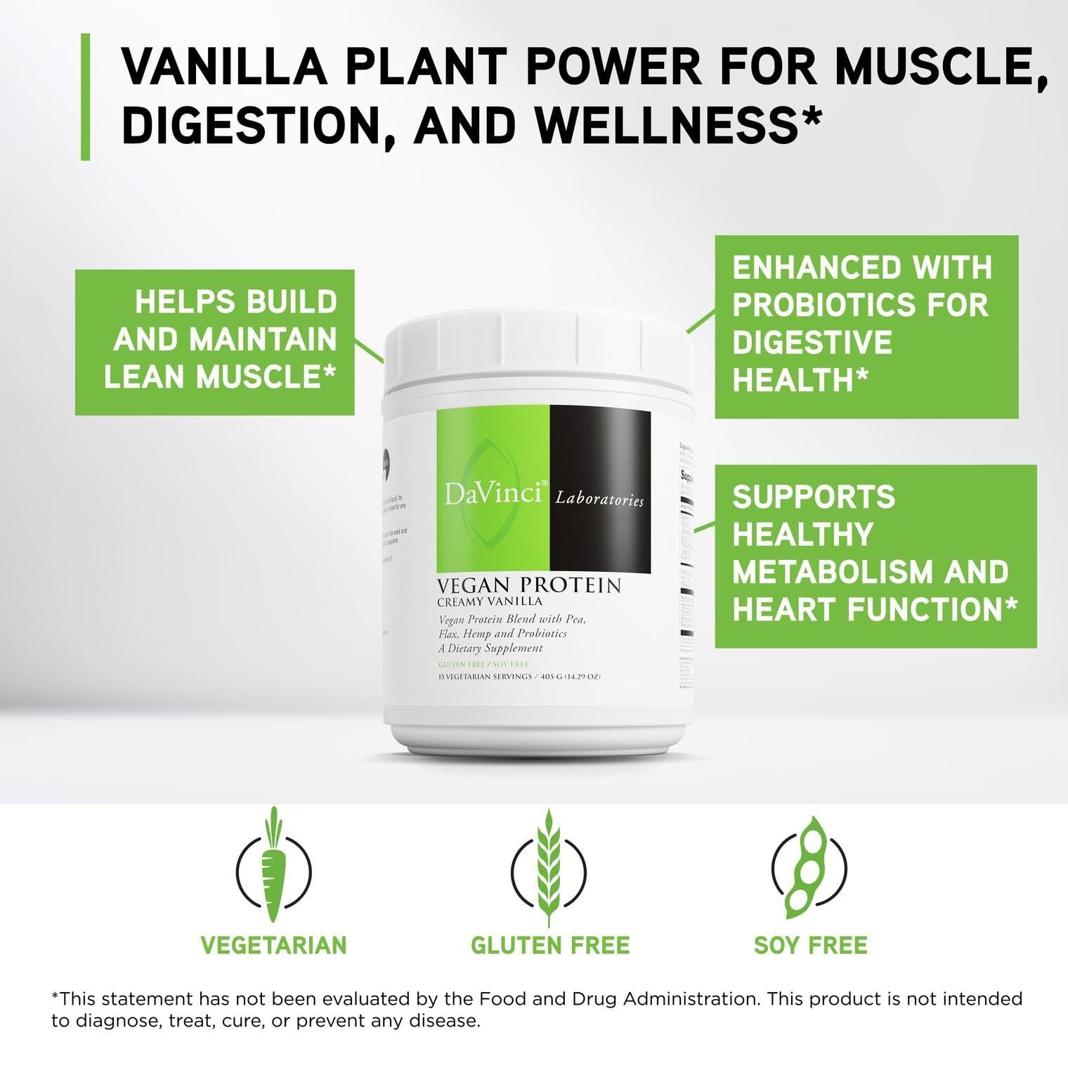 DaVinci Vegan Protein: mélange pois-chanvre-lin pour une protéine végétale complète.
