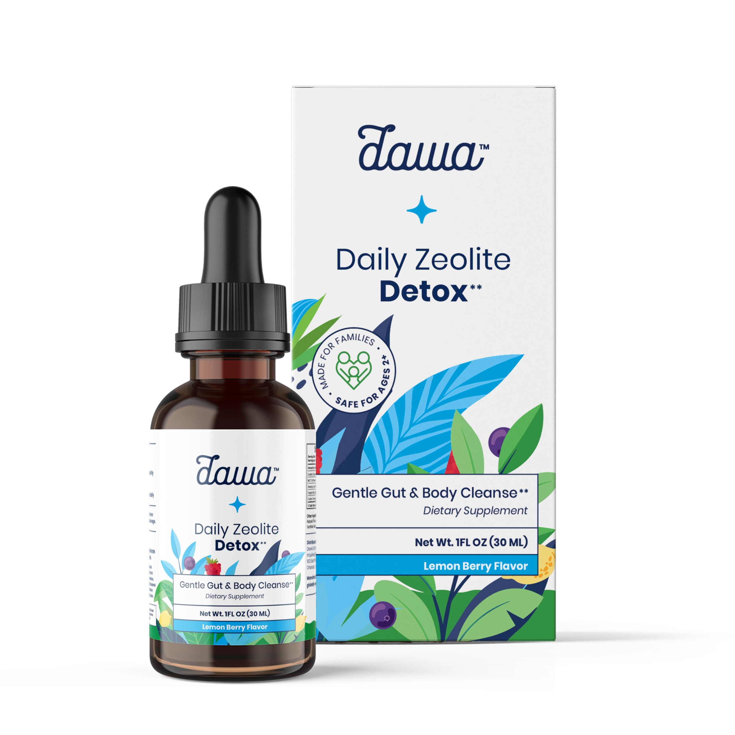 Dawa Detox Zeolite Drops : bouteille prête pour une détox quotidienne en famille.