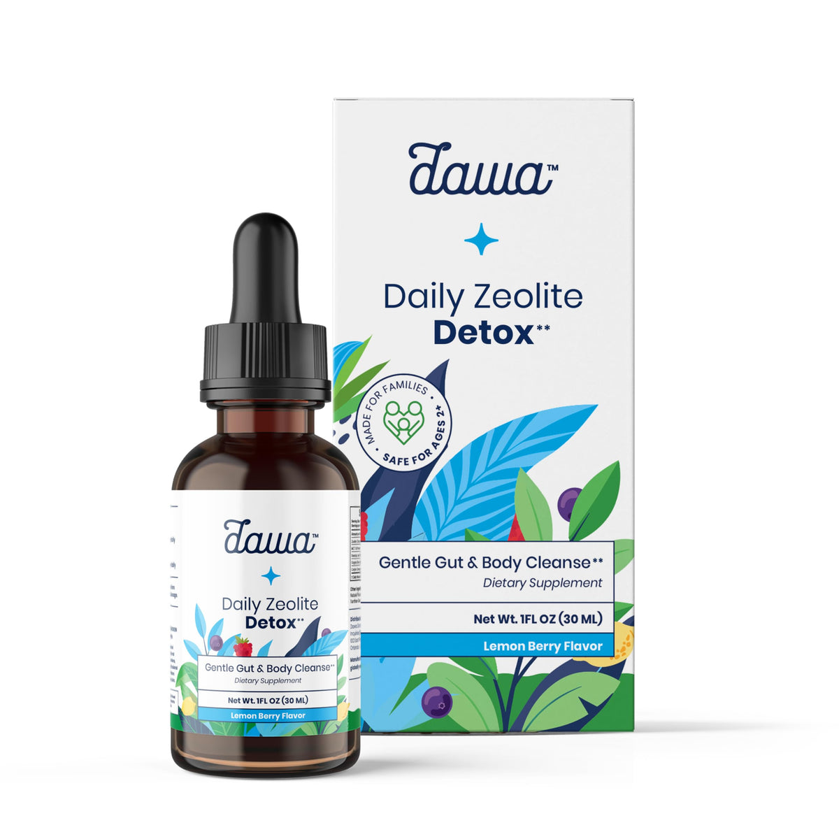 Dawa Detox Zeolite Drops : bouteille prête pour une détox quotidienne en famille.