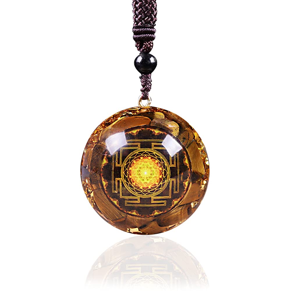 Day Day Up pendentif orgonite oeil-de-tigre sri-yantra, énergie protectrice et stabilité au quotidien.