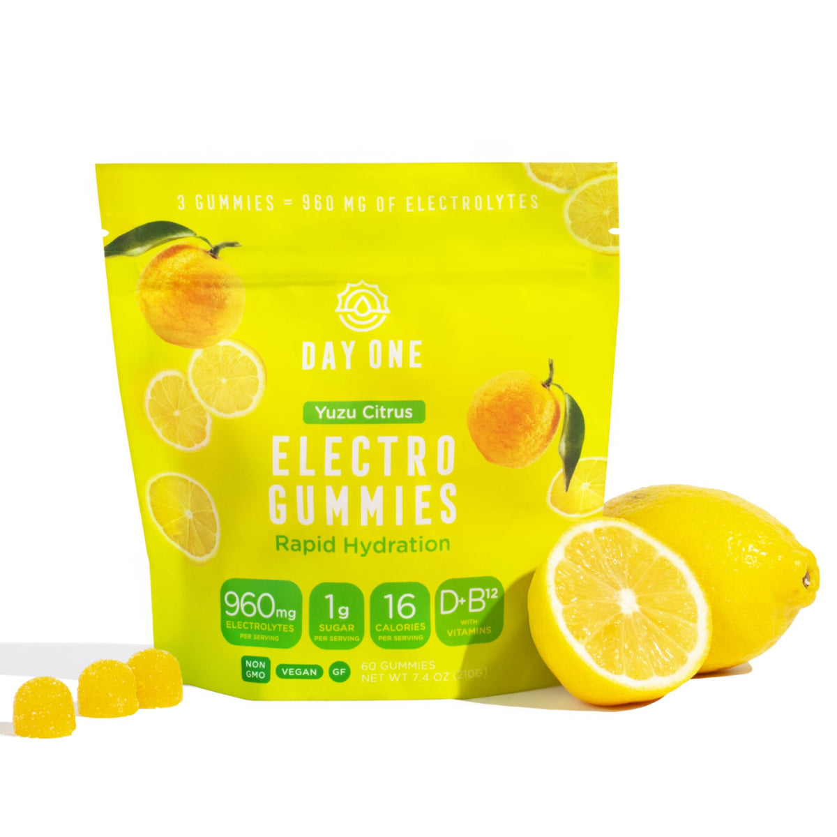 Day One Electrogummies: boîte et étiquette, hydratation pratique avant l entraînement