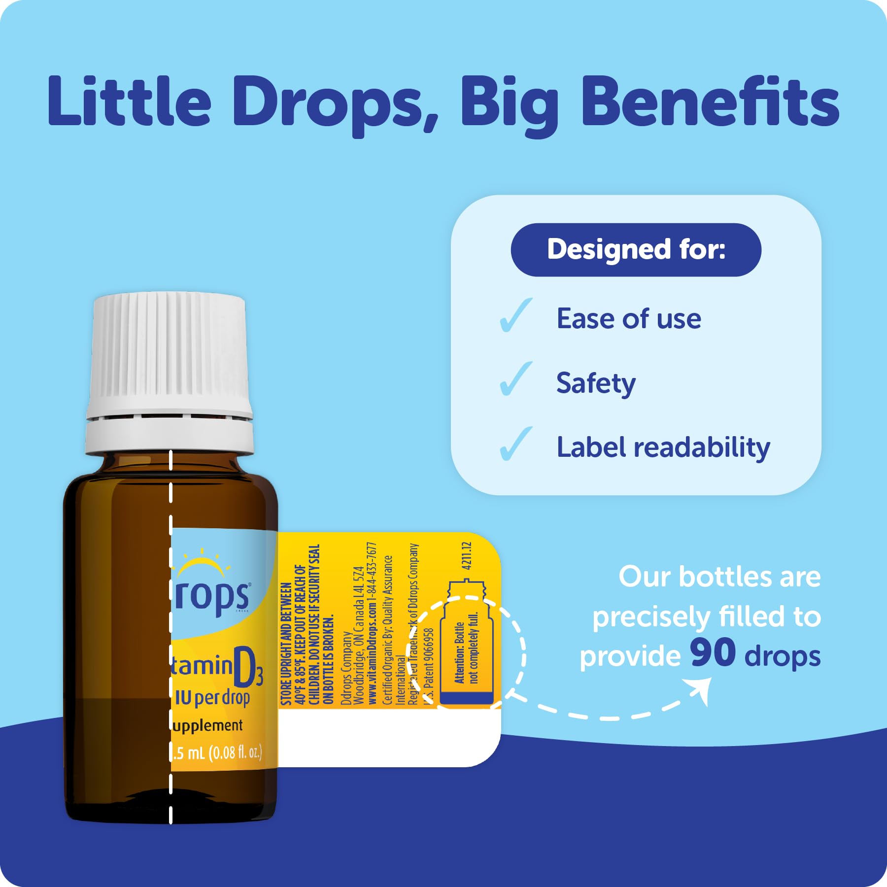 Ddrops Bebe – pipette-dose facilitant l’administration des gouttes.