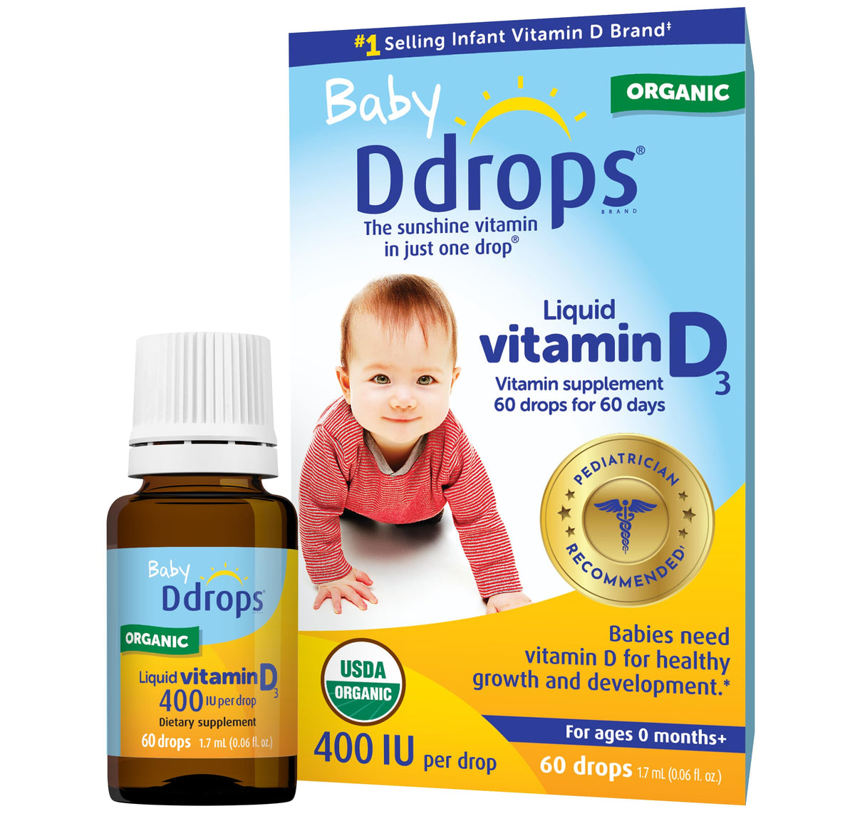 Ddrops Bebe vitamine D 400 UI, gouttes faciles à ajouter au lait maternel