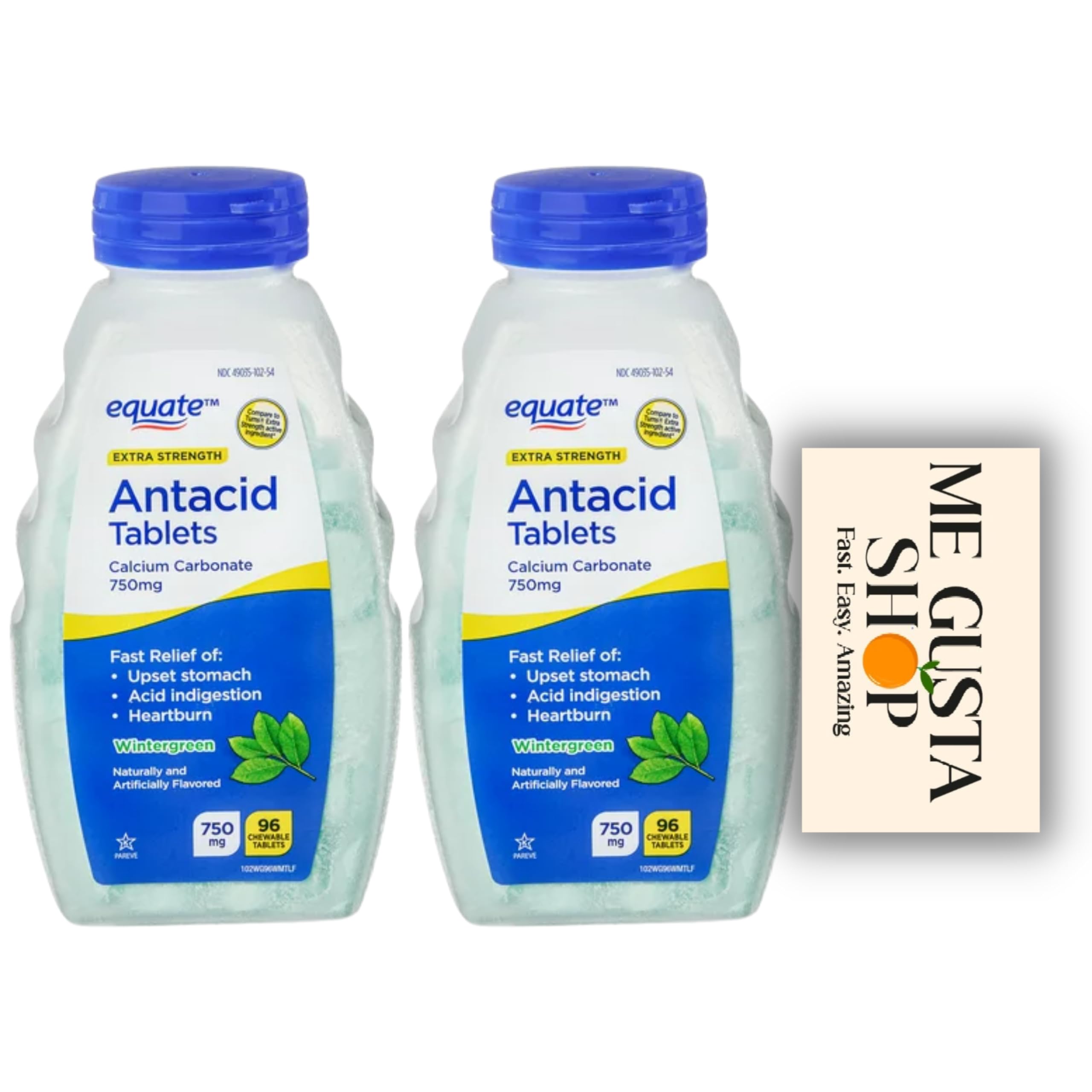 DDUYIE antiacide à mâcher Wintergreen, arrière de l'emballage prêt à l'emploi.