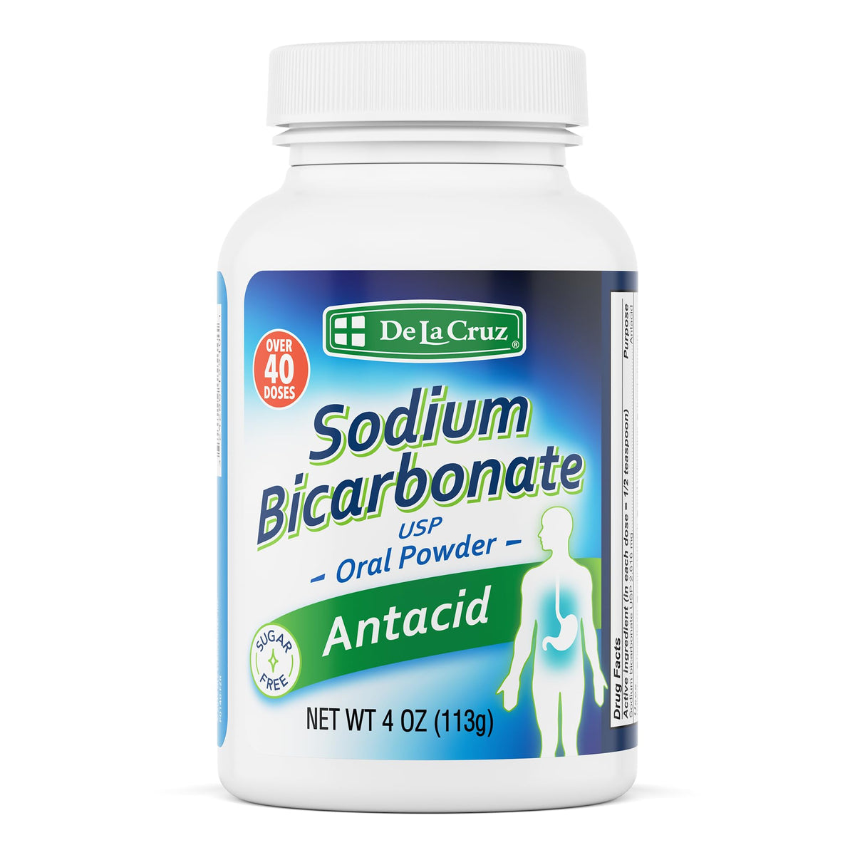 Poudre bicarbonate De La Cruz en emballage, antacide pratique pour usage domestique.