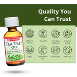 Emballage américain De La Cruz Tea Tree — huile essentielle authentique.