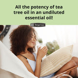 Étiquette vegan De La Cruz Tea Tree — sans colorants artificiels.