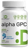 Alpha GPC 600 mg DEAL SUPPLEMENT – bouteille de 240 gélules pour soutien cognitif potentiel.