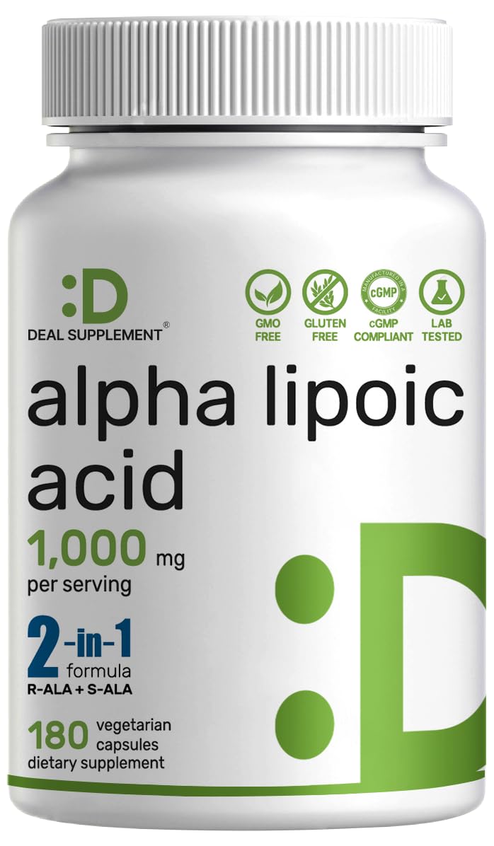 DEAL SUPPLEMENT Alpha-lipoïque 1000 mg, bouteille, soutien potentiel d'énergie.