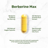 Étiquette du produit indiquant 97% berberine HCl et qualité