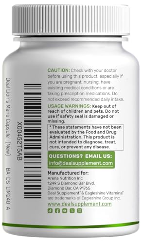 Deal Supplement: bouteille champignon crinière de lion extrait – dosage fiable et clair
