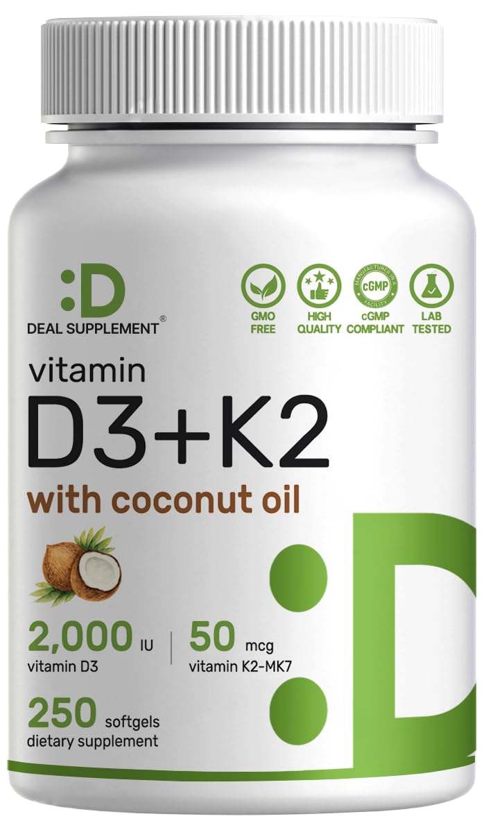DEAL SUPPLÉMENT Bouteille de gélules molles D3/K2 2000IU, faciles à avaler.