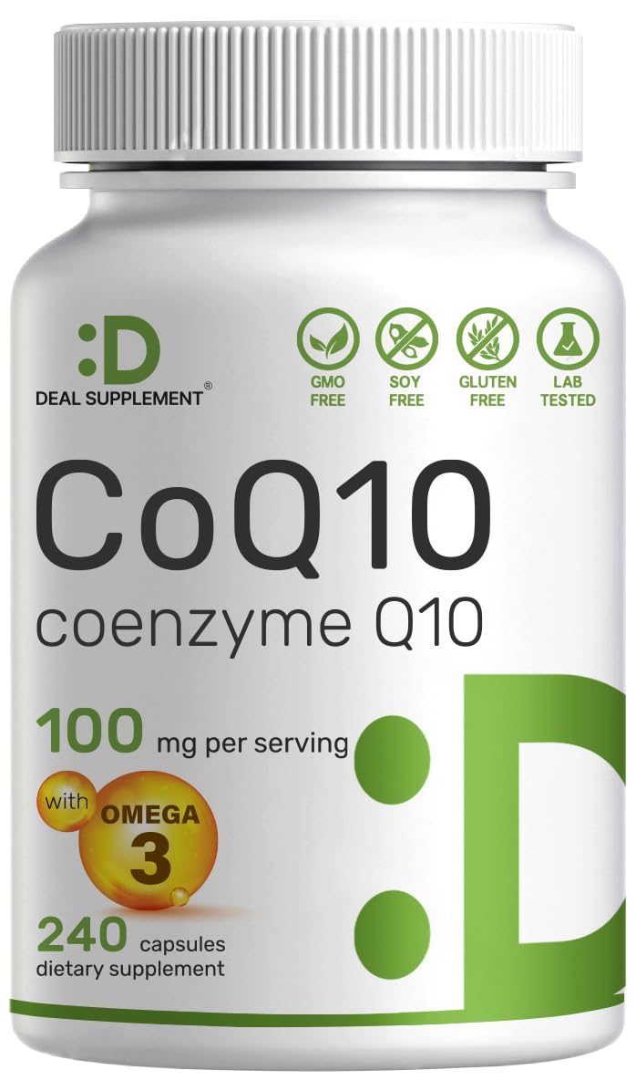 DEAL SUPPLEMENT CoQ10 Omega-3: bouteille 240 capsules prête à l'emploi.
