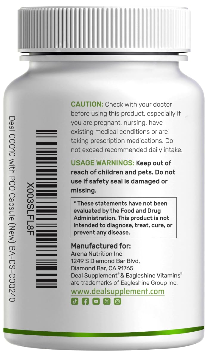 Composition CoQ10 et PQQ dans DEAL SUPPLEMENT CoQ10, formulation biodisponible.