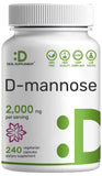 DEAL SUPPLEMENT D‑Mannose dans une bouteille avec capsules véganes, soutien potentiel à la santé urinaire.