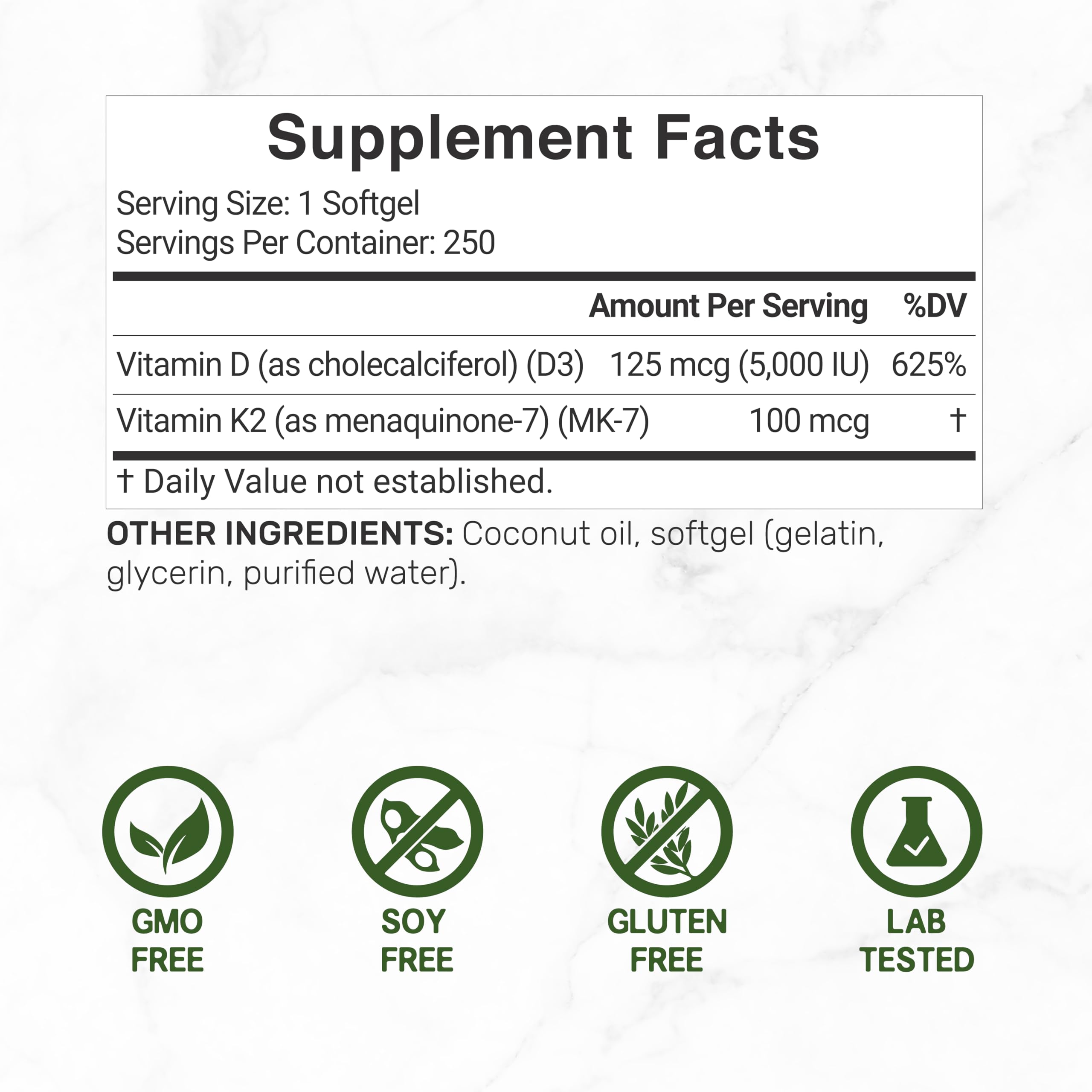 DEAL SUPPLEMENT D3 K2: absorption améliorée grâce à l'huile de coco.