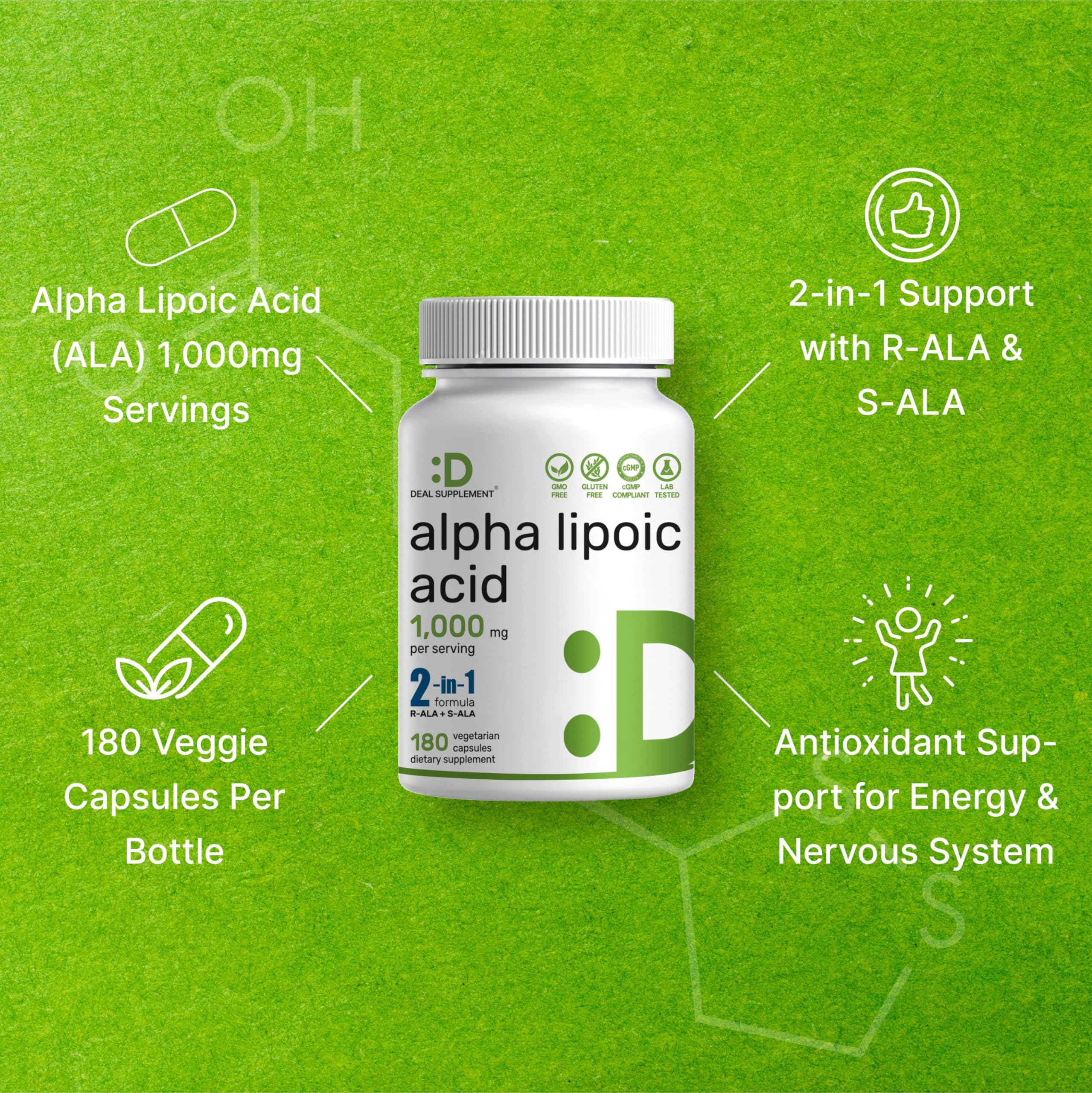 DEAL SUPPLEMENT Trois capsules par prise illustrant le dosage quotidien.