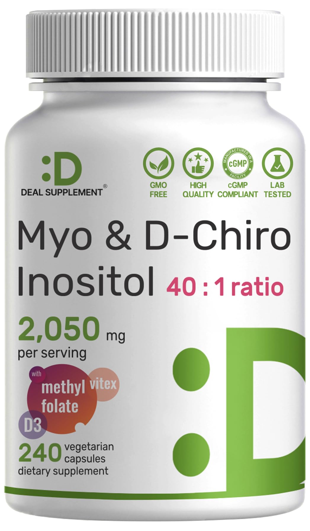 Deal Supplement flacon Myo-Inositol et D-Chiro Inositol – soutien potentiel de l'équilibre hormonal.