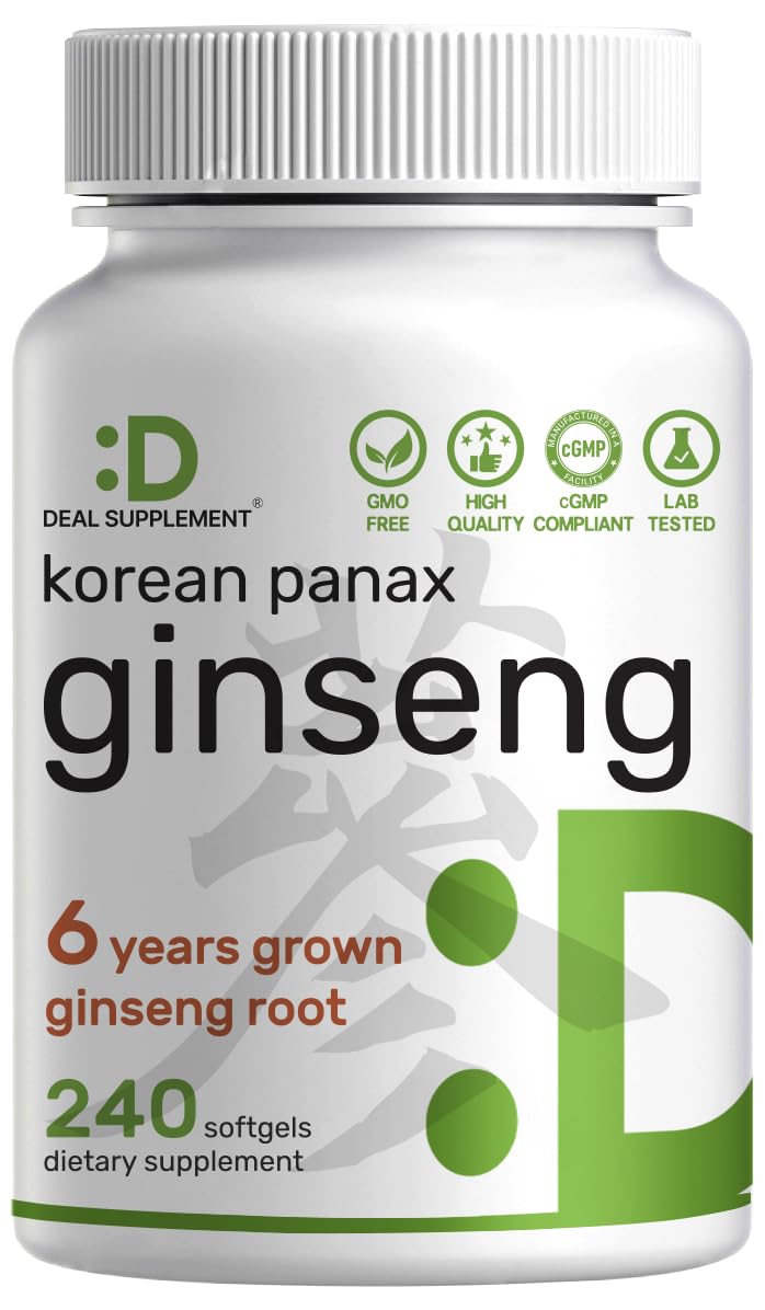 Deal Supplement Ginseng softgel-bouteille, énergie potentielle et concentration au quotidien.