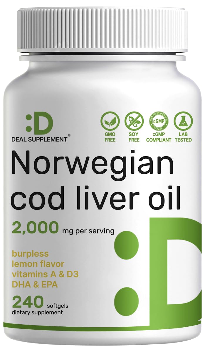 DEAL SUPPLEMENT huile foie morue – bouteille lumineuse au goût citron, soutien potentiel vision et immunité.