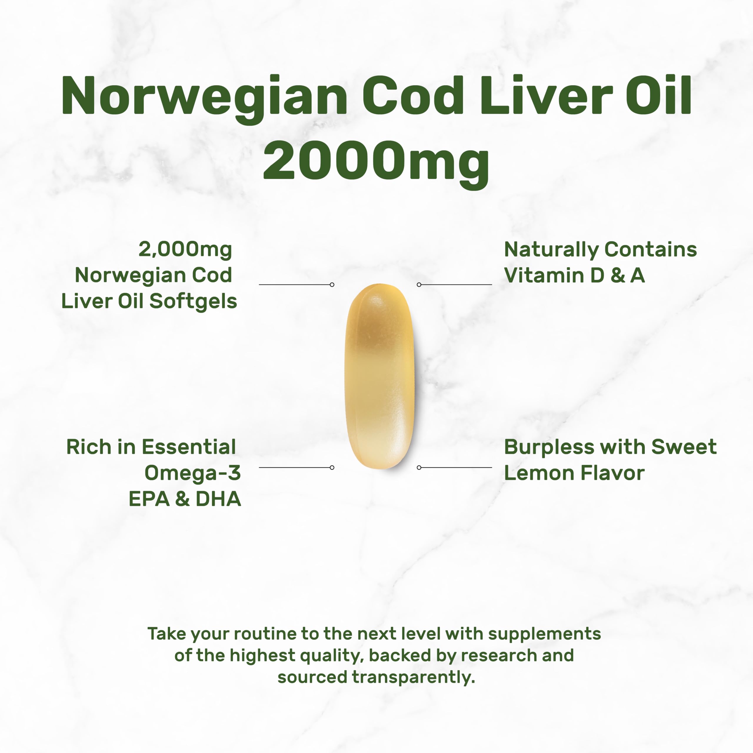DEAL SUPPLEMENT huile foie morue – étiquette citron et flacon, vitamines A et D3 incluses.