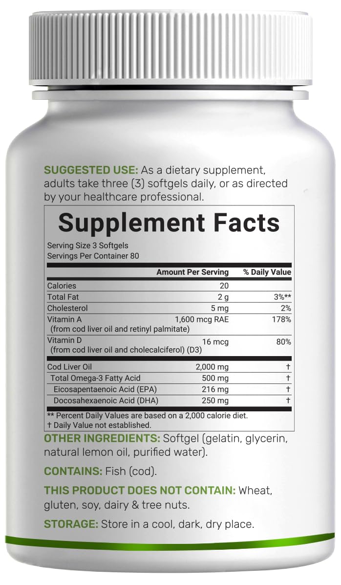 DEAL SUPPLEMENT huile foie morue – flacon de 240 gélules offrant environ 80 jours.