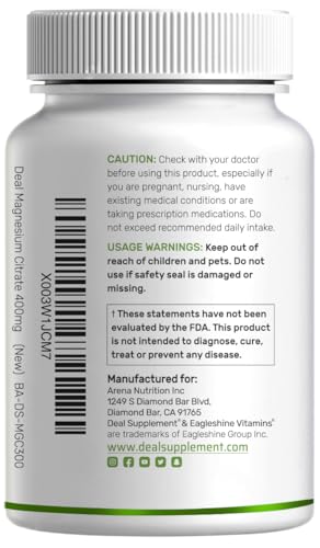 DEAL SUPPLEMENT Magnésium Citrate, gelules végétales faciles à avaler pour un apport quotidien.