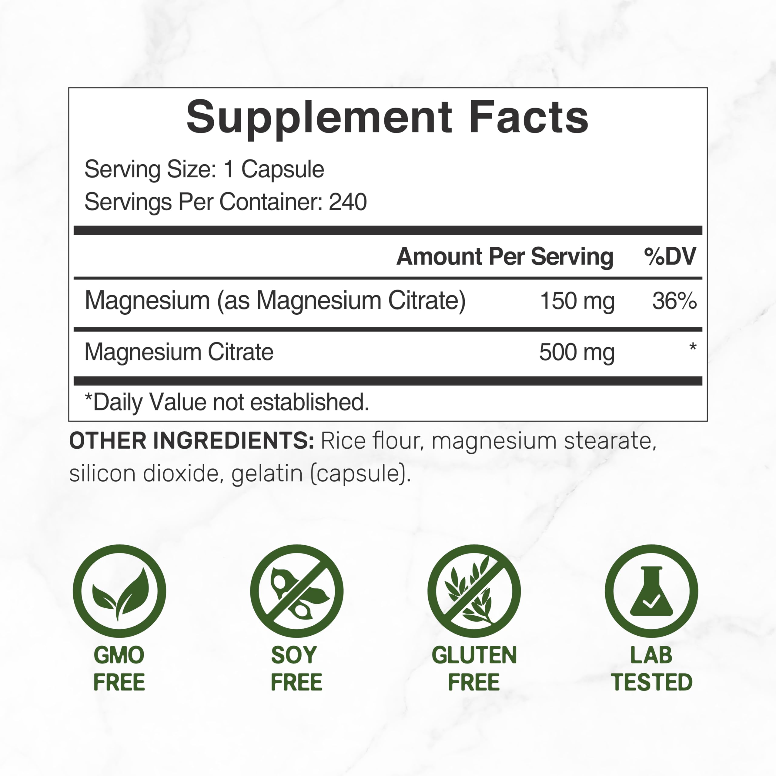 Capsules DEAL SUPPLEMENT magnésium citrate 500 mg avec absorption rapide pour énergie durable