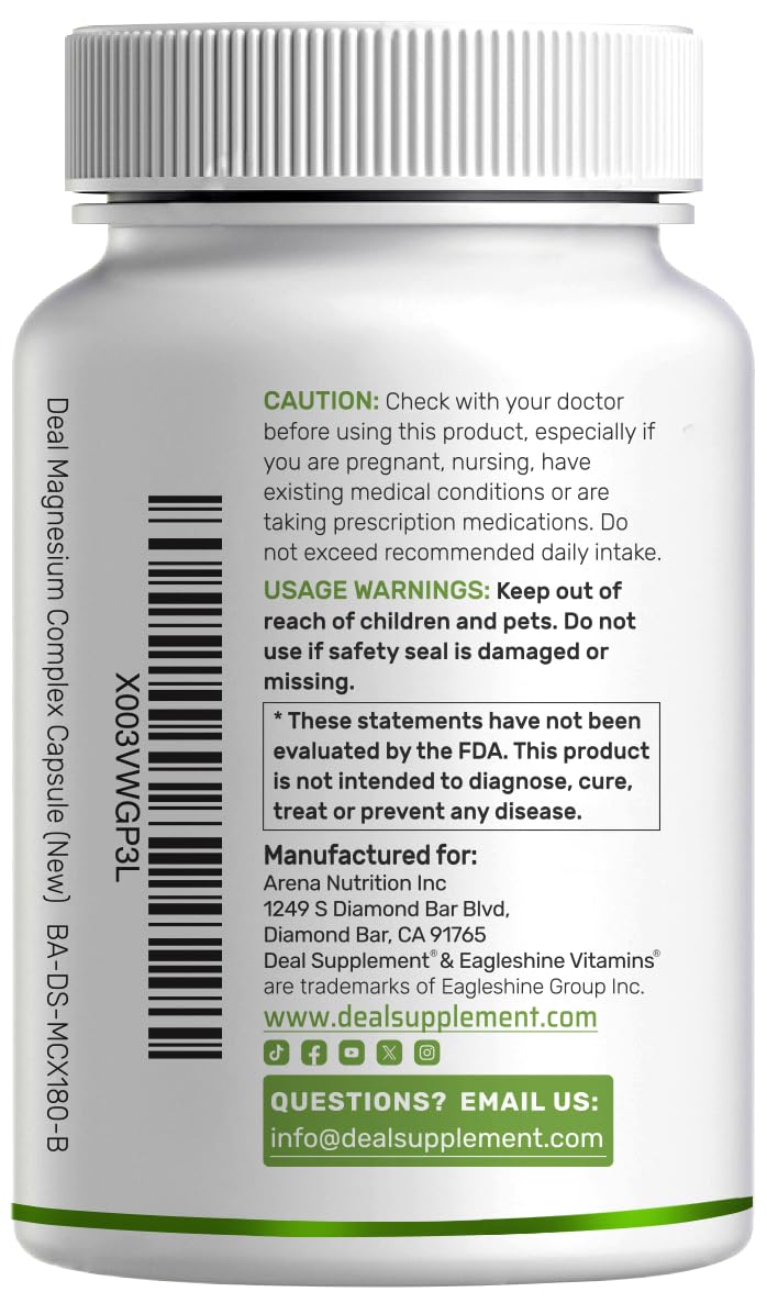 DEAL SUPPLEMENT Magnesium Complex — utilisation quotidienne pendant l’activité physique — soutien potentiel.