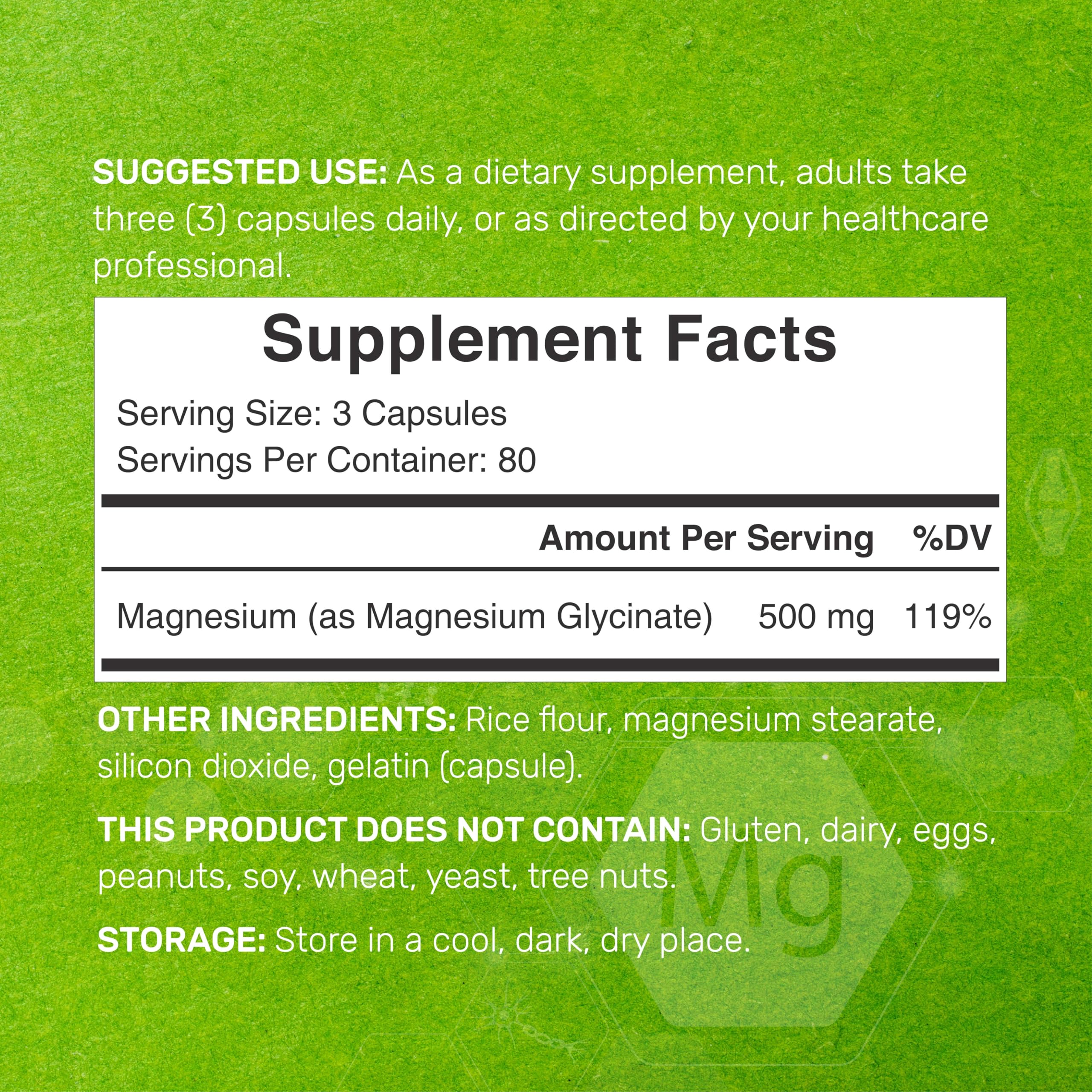 Deal Supplement Magnésium Glycinate – étiquette en gros plan, connaissance claire de la composition.