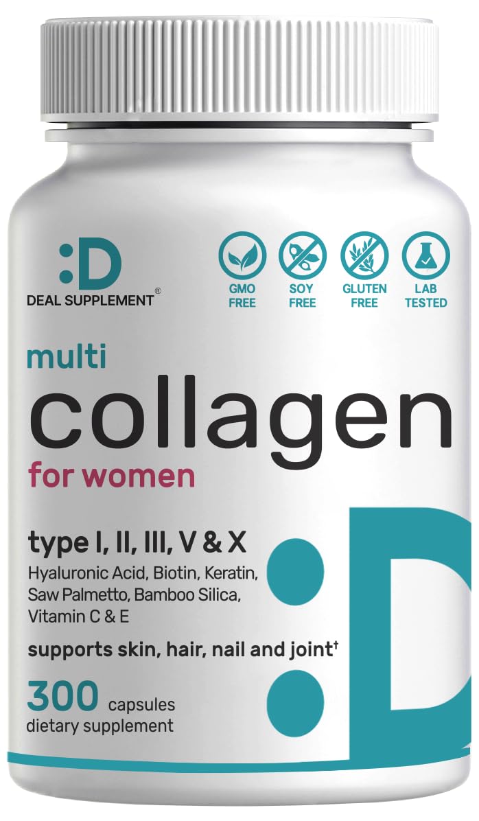 Deal Supplement Multi Collagen : bouteille de capsules prête pour soin cheveux et peau