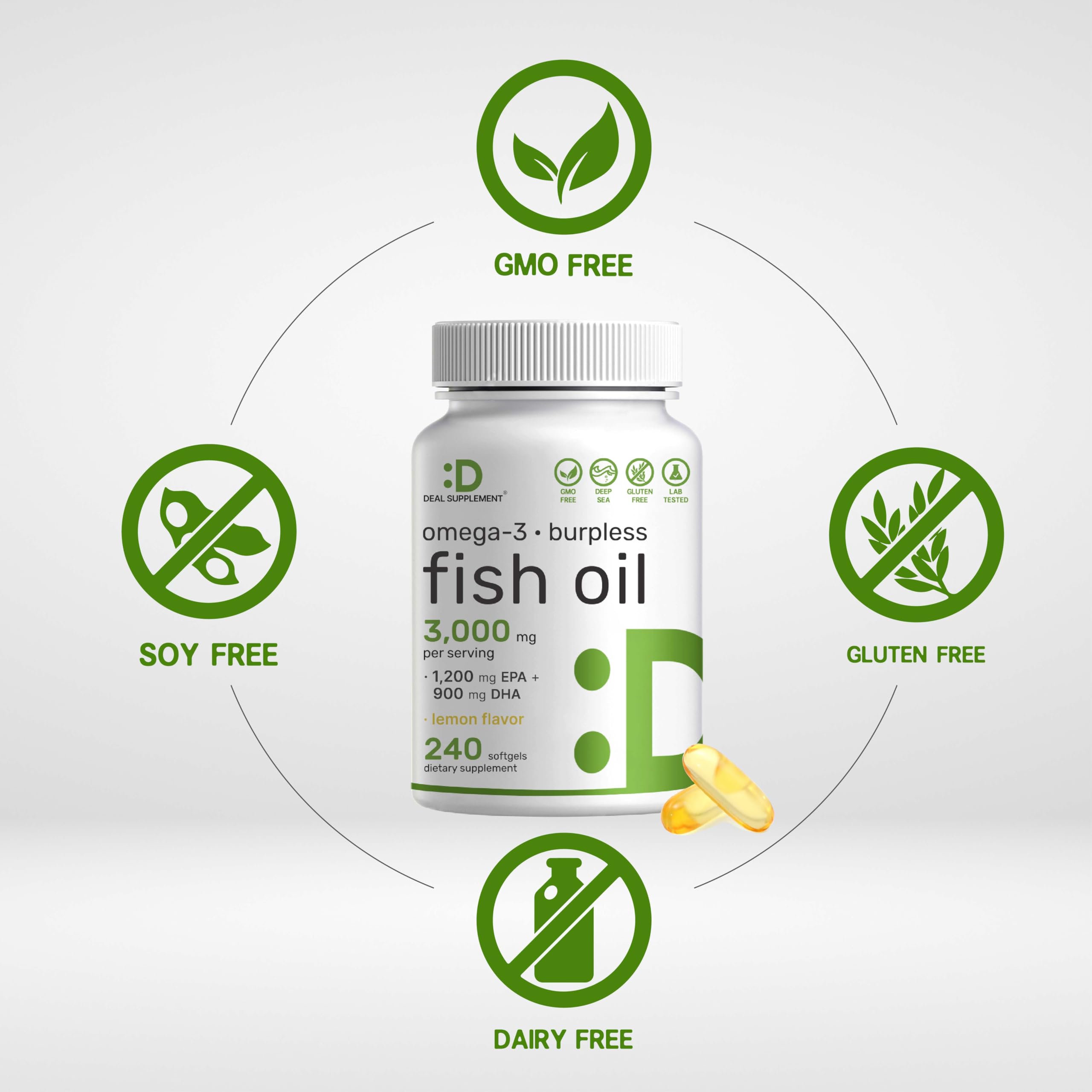 Étiquette DEAL SUPPLEMENT: EPA 1200 mg et DHA 900 mg.
