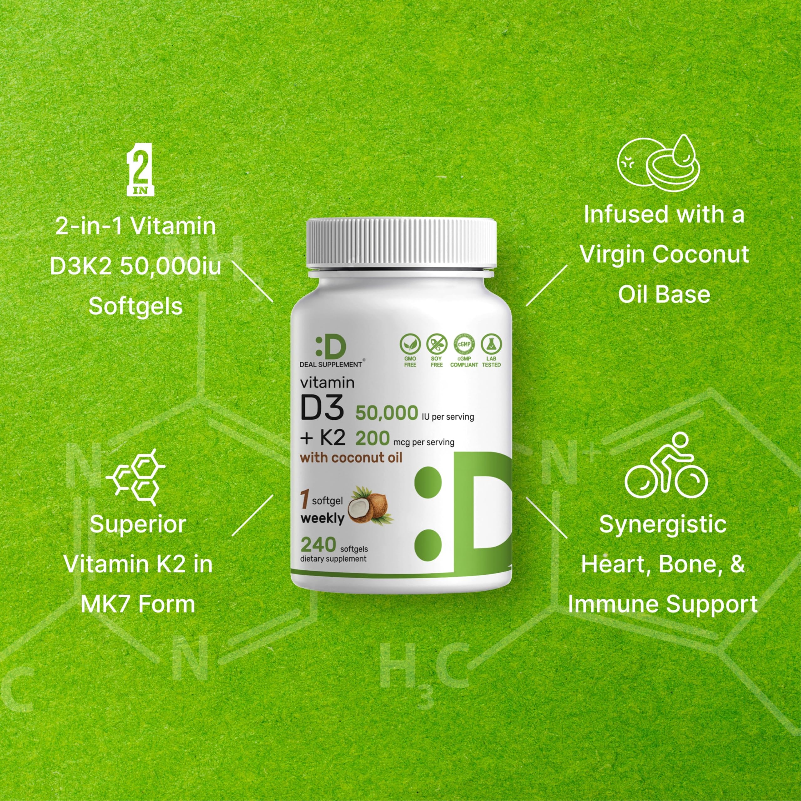 DEAL SUPPLEMENT Prise Hebdomadaire – Rappel simple pour un apport régulier en D3 et K2.
