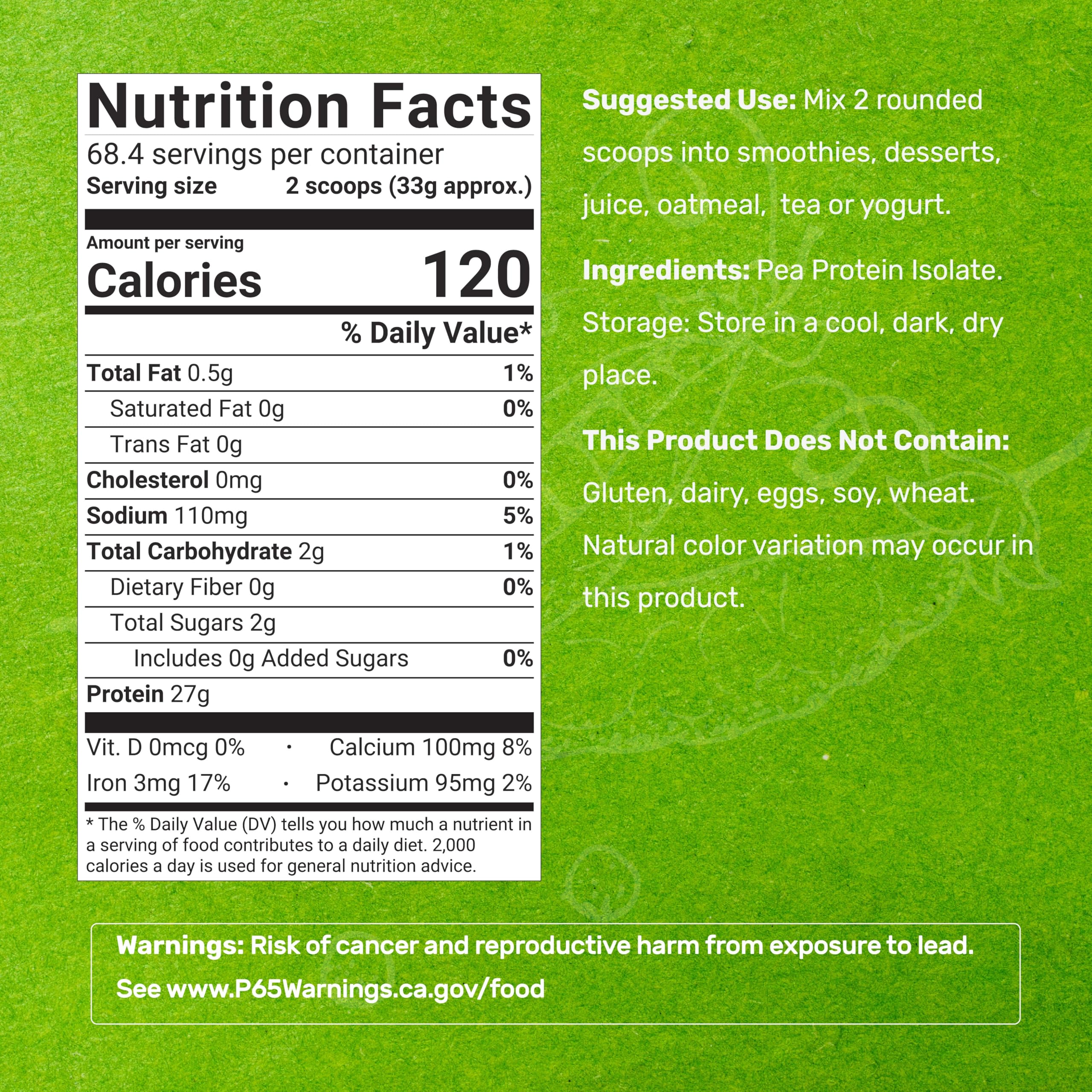 Deal Supplement Protéine de pois isolat, poudre digestible pour recettes à base de plantes.