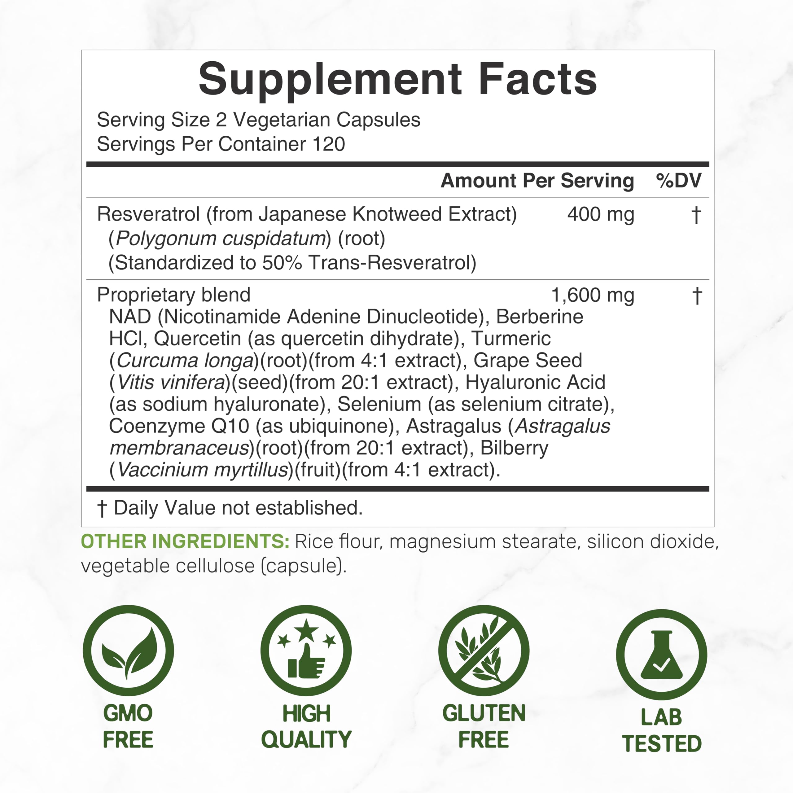 Capsules DEAL SUPPLEMENT Resveratrol Complexe, formulation 11 en 1 favorisant énergie cérébrale et vitalité