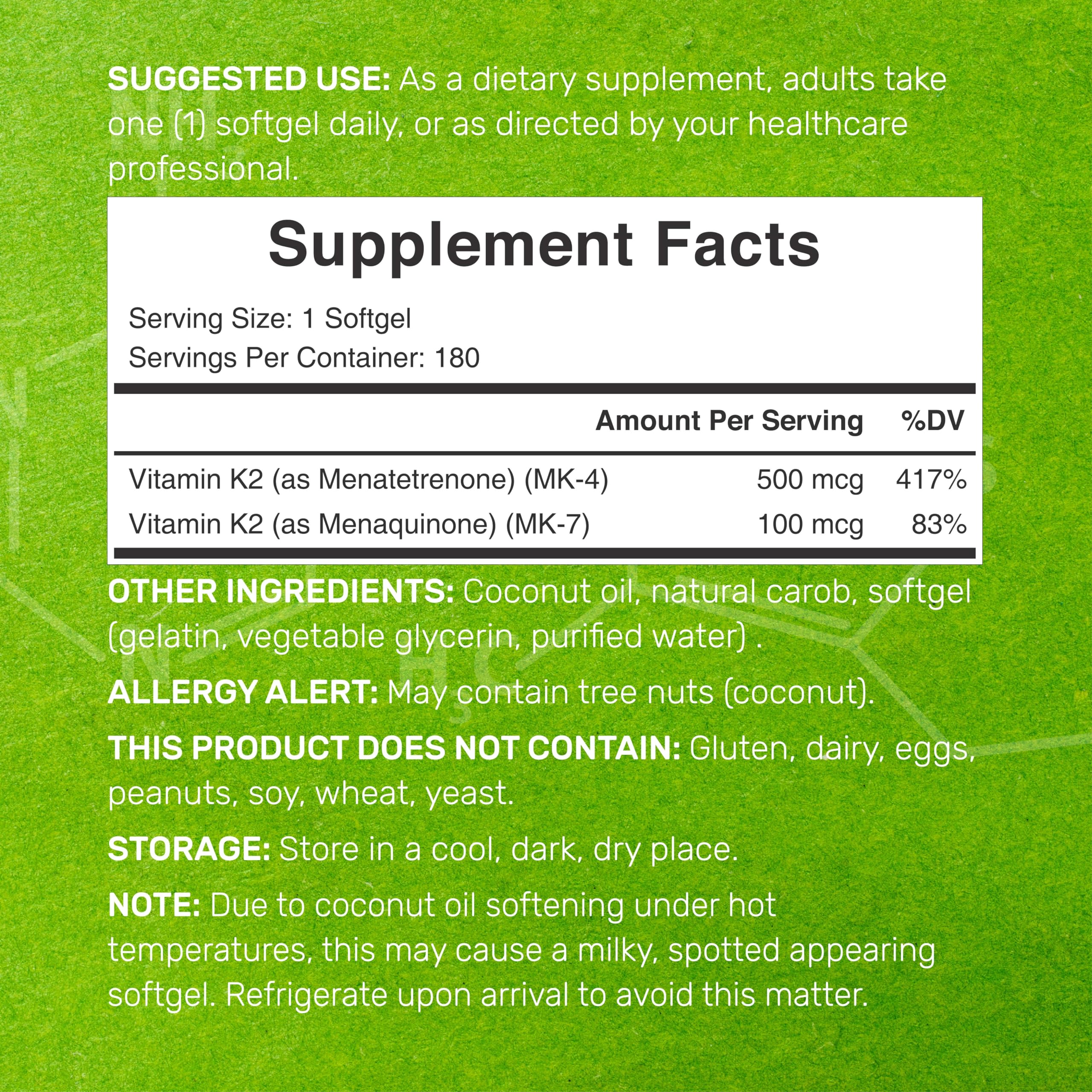 DEAL SUPPLEMENT Gélules Vitamine K2 – gélules coco, absorption améliorée avec huile.