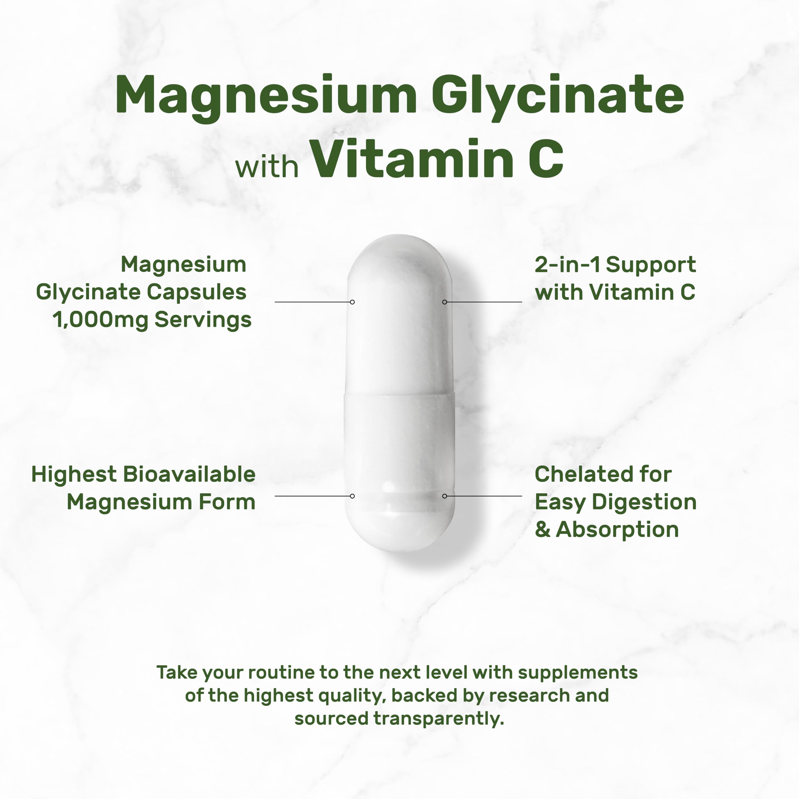 DEAL SUPPLEMENT Capsules de magnésium glycinate avec vitamine C, soutien immunitaire potentiel.