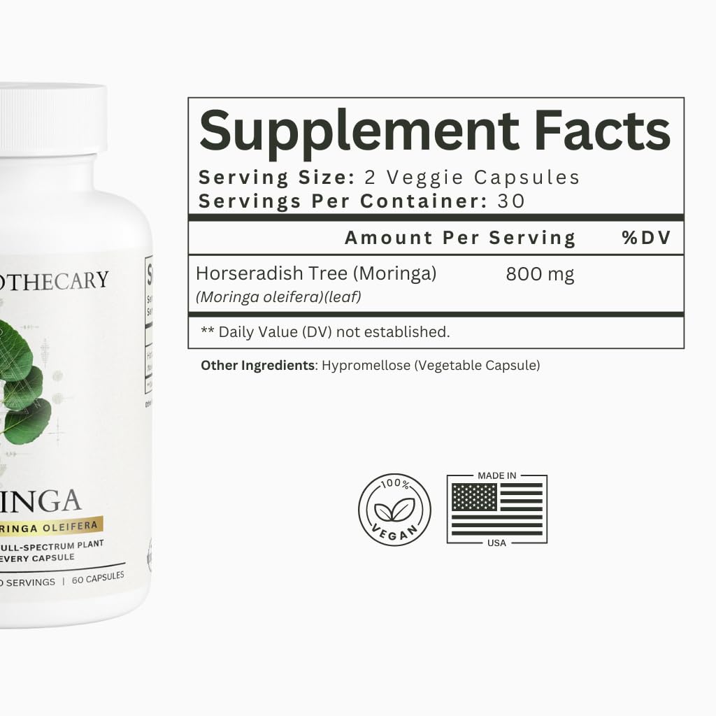 Étiquette Dear Apothecary Moringa, informations claires sur l’origine et les bénéfices.