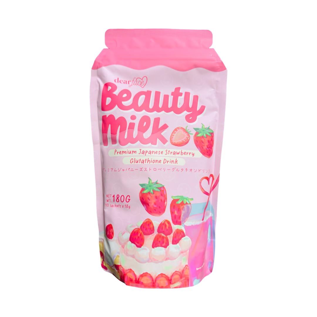 Dear Face Beauty Milk, bouteille de collagène japonais à la fraise, format pratique.