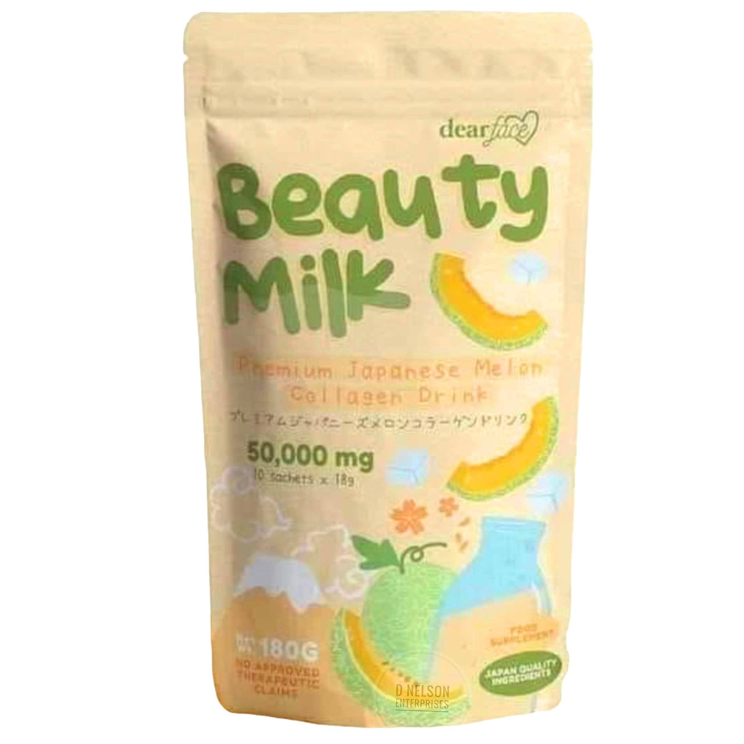 Dear Face Lait Beauté Collagène Melon - bouteille montrant le collagène hydrolysé et la saveur melon.