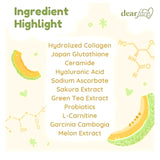 Dear Face Lait Beauté Collagène Melon - étiquette nutritionnelle indiquant faible sucre et calories.
