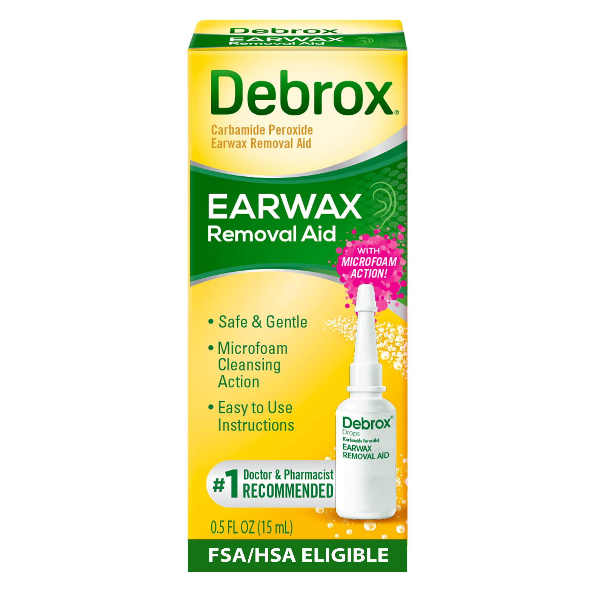 Debrox bouteille gouttes oreille prête à l emploi pour usage à domicile.