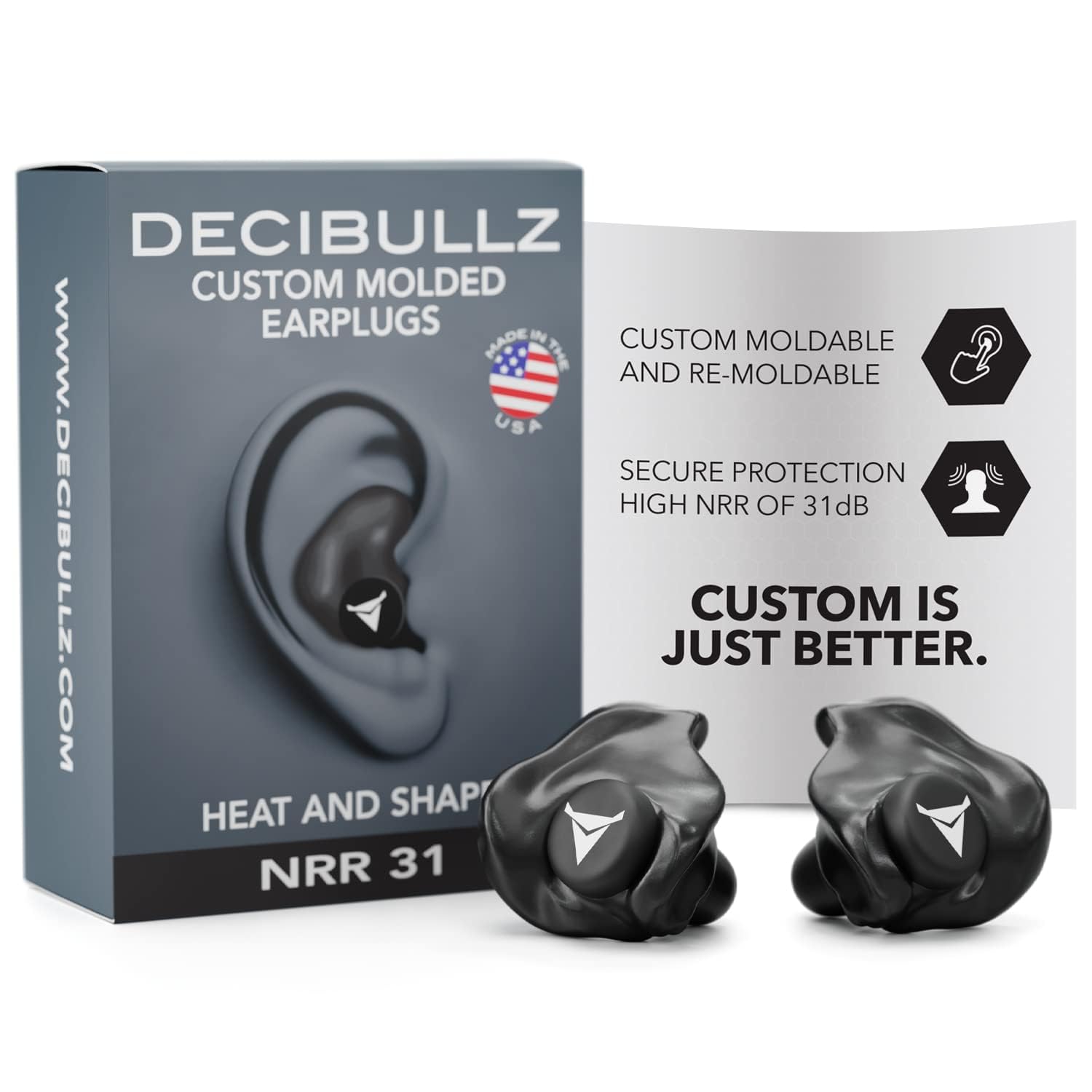 Bouchons d'oreille Decibullz en cours de moule, ajustement personnalisé et confort.